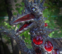 a red dragon on the railing